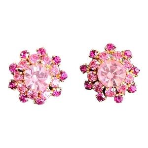 Vintage Austrian pink glass rhinestones clip earrings